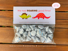 Load image into Gallery viewer, Dinosaur Birthday Party Treat Bag Toppers Folded Favor Boy Girl Retro Dino Stomp Roar Red Green Brown Boogie Bear Invitations Lucas Theme