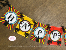 Load image into Gallery viewer, Circus Showman Happy Birthday Banner Animals Boy Girl Greatest Show on Earth Big Top Trapeze Red Black Boogie Bear Invitations Phineas Theme