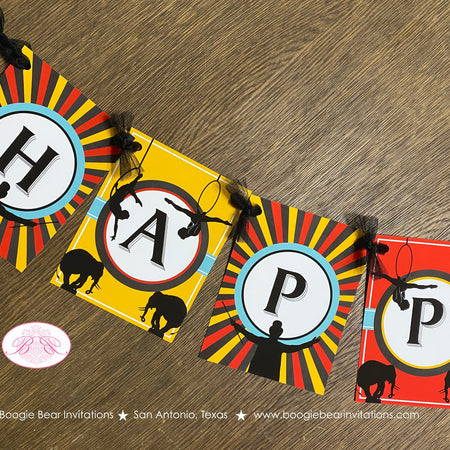 Circus Showman Happy Birthday Banner Animals Boy Girl Greatest Show on Earth Big Top Trapeze Red Black Boogie Bear Invitations Phineas Theme