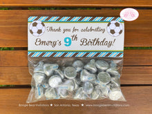 Load image into Gallery viewer, Soccer Birthday Party Treat Bag Toppers Folded Favor Game Green Blue Foot Ball Sports Kick It Boy Girl Boogie Bear Invitations Emery Theme