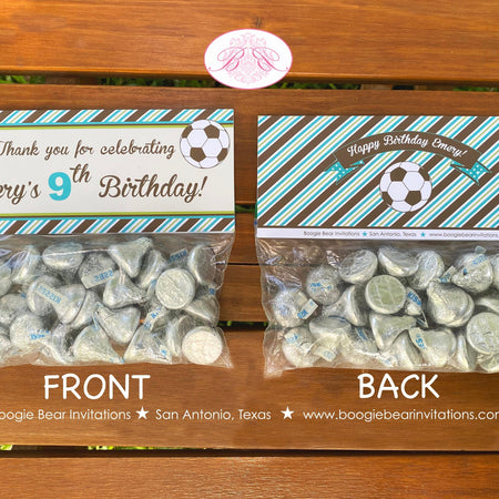 Soccer Birthday Party Treat Bag Toppers Folded Favor Game Green Blue Foot Ball Sports Kick It Boy Girl Boogie Bear Invitations Emery Theme