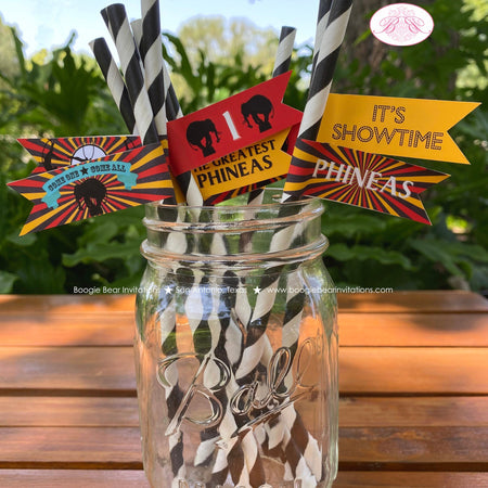 Circus Showman Birthday Party Straws Paper Pennant Girl Boy Big Top Greatest Show On Earth Animals Tag Boogie Bear Invitations Phineas Theme
