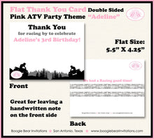 Load image into Gallery viewer, ATV Birthday Party Thank You Card Birthday Note Girl Pink All Terrain Vehicle Quad 4 Wheeler Boogie Bear Invitations Adeline Theme Printed