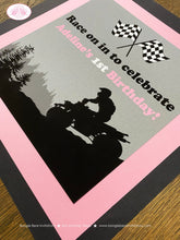 Load image into Gallery viewer, Pink ATV Off Road Birthday Door Banner Black Party Quad All Terrain Vehicle 4 Wheeler Racing Girl Kids Boogie Bear Invitations Adeline Theme