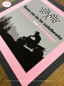 Pink ATV Off Road Birthday Door Banner Black Party Quad All Terrain Vehicle 4 Wheeler Racing Girl Kids Boogie Bear Invitations Adeline Theme