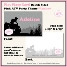 Load image into Gallery viewer, Pink ATV Birthday Party Favor Card Tent Appetizer Place Black All Terrain Vehicle Quad 4 Wheeler Girl Boogie Bear Invitations Adeline Theme