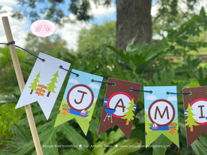 Lake Party Pennant Cake Banner Topper Birthday Sailing Trees Forest Park Boy Girl Fishing Swimming Swim Boogie Bear Invitations Jamie Theme