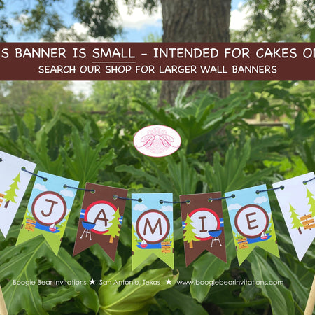Lake Party Pennant Cake Banner Topper Birthday Sailing Trees Forest Park Boy Girl Fishing Swimming Swim Boogie Bear Invitations Jamie Theme
