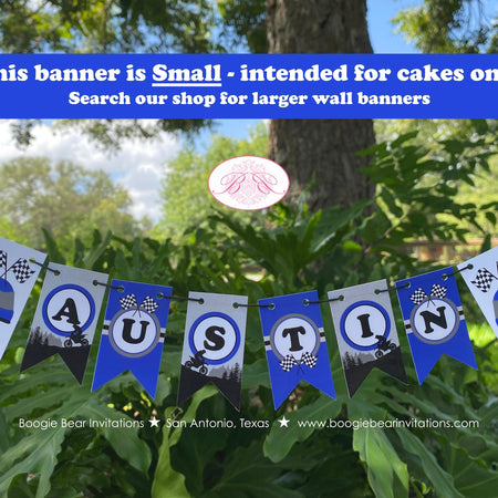 Dirt Bike Birthday Party Pennant Cake Banner Topper Flag Blue Black Motorcycle Motocross Enduro Racing Boogie Bear Invitations Austin Theme