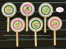 Load image into Gallery viewer, Tropical Paradise Birthday Party Package Flamingo Toucan Pineapple Pink Gold Green Girl Aloha Island Boogie Bear Invitations Tallulah Theme