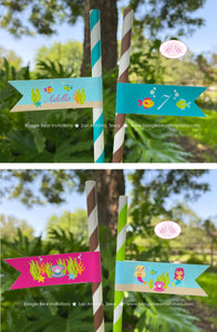 Mermaid Swimming Party Birthday Paper Straws Pennant Drink Girl Pink Pool Tropical Fish Splash Ocean Boogie Bear Invitations Adella Theme