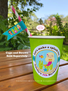Mermaid Swimming Party Birthday Paper Straws Pennant Drink Girl Pink Pool Tropical Fish Splash Ocean Boogie Bear Invitations Adella Theme