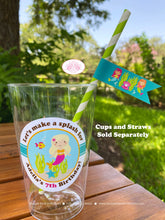 Load image into Gallery viewer, Mermaid Swimming Birthday Party Beverage Cups Plastic Drink Girl Pink Pool Tropical Fish Sea Ocean Swim Boogie Bear Invitations Adella Theme