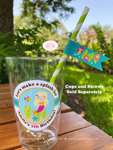 Mermaid Swimming Birthday Party Beverage Cups Plastic Drink Girl Pink Pool Tropical Fish Sea Ocean Swim Boogie Bear Invitations Adella Theme