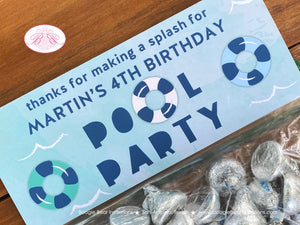 Swimming Pool Birthday Party Treat Bag Toppers Folded Favor Splash Bash Swim Blue Green Water Tubing Boogie Bear Invitations Martin Theme