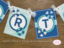 Load image into Gallery viewer, Swimming Pool Birthday Party Banner Small Party Splash Bash Swim Blue Green Wave Ocean Water Inner Tube Boogie Bear Invitations Martin Theme