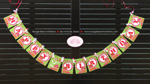 Pink Strawberry Happy Birthday Party Banner Red White Green Sweet Girl Fruit Strawberries Picking Pie Boogie Bear Invitations Felicity Theme