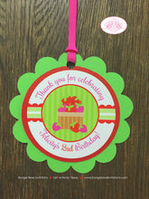Load image into Gallery viewer, Pink Strawberry Birthday Party Favor Tags Red White Green Sweet Girl Stripe Summer Vine Crate Picking Boogie Bear Invitations Felicity Theme