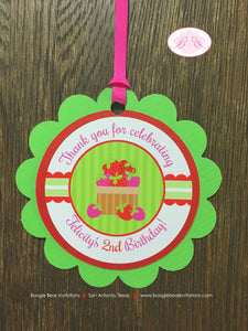 Pink Strawberry Birthday Party Favor Tags Red White Green Sweet Girl Stripe Summer Vine Crate Picking Boogie Bear Invitations Felicity Theme
