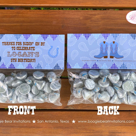 Blue Cowboy Baby Shower Treat Bag Toppers Folded Favor Ranch Boots Hat Cactus Paisley Brown Country Boy Boogie Bear Invitations Logan Theme