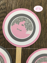 Load image into Gallery viewer, Pink ATV Baby Shower Cupcake Toppers Set Party Grey Gray Silver Glitter Girl Checkered Flag Stripe Quad Boogie Bear Invitations Adelle Theme