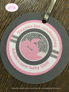 Pink ATV Baby Shower Party Favor Tags Girl Party Grey Gray Silver Glitter 4 Wheeler Stripe Quad Racing Boogie Bear Invitations Adelle Theme
