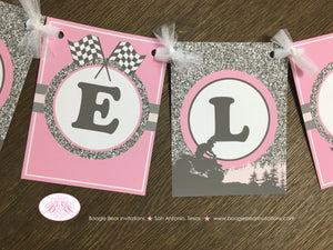 Pink ATV Baby Shower Party Package Girl Racing Quad All Terrain Vehicle Checkered Flag Black Off Road Boogie Bear Invitations Adelle Theme
