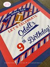 Load image into Gallery viewer, Football Birthday Party Door Banner Sports Red Blue Silver Touchdown Game Time Quarterback Team Stripe Boogie Bear Invitations Odell Theme