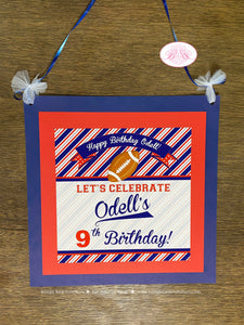 Football Birthday Party Door Banner Sports Red Blue Silver Touchdown Game Time Quarterback Team Stripe Boogie Bear Invitations Odell Theme