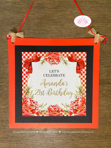 Red Gold BBQ Party Door Banner Birthday Picnic Flower Gingham Flowers Christmas Holiday Winter Peony Boogie Bear Invitations Amanda Theme
