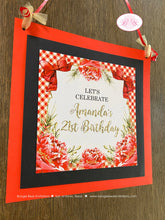 Load image into Gallery viewer, Red Gold BBQ Party Door Banner Birthday Picnic Flower Gingham Flowers Christmas Holiday Winter Peony Boogie Bear Invitations Amanda Theme