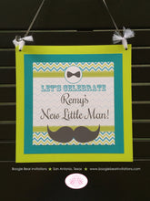 Load image into Gallery viewer, Mustashe Bash Baby Shower Party Package Little Man Boy Lime Green Aqua Blue Cheveron Comb Bowler Top Hat Boogie Bear Invitations Remy Theme
