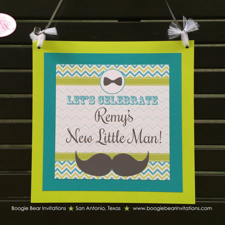 Mustache Bash Baby Shower Door Banner Boy Chevron Lime Green Grey Blue Birthday Party Little Man Dashing Boogie Bear Invitations Remy Theme