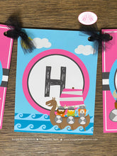 Load image into Gallery viewer, Viking Warrior Happy Birthday Party Banner Pink Girl Ocean Set Sail Ship Boat Swimming Norse Fighter Blue Boogie Bear Invitations Hela Theme