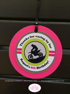 Pink Dirt Bike Birthday Party Package Racing Girl Checkered Flag Black Lime Motocross Enduro Motorcycle Boogie Bear Invitations Raquel Theme