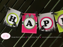 Load image into Gallery viewer, Pink Dirt Bike Birthday Party Package Racing Girl Checkered Flag Black Lime Motocross Enduro Motorcycle Boogie Bear Invitations Raquel Theme