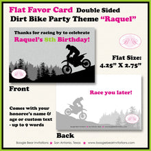 Load image into Gallery viewer, Dirt Bike Birthday Party Favor Card Tent Appetizer Place Pink Lime Green Enduro Motocross Motorcycle Boogie Bear Invitations Raquel Theme