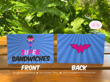 Load image into Gallery viewer, Super Girl Birthday Party Package Superhero Pink Blue Black Comic Hero Supergirl Pow Boom Retro Skyline Boogie Bear Invitations Dinah Theme