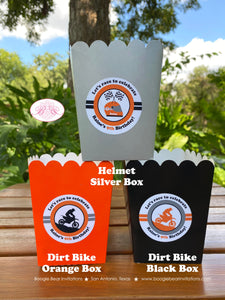 Orange Dirt Bike Party Popcorn Boxes Mini Food Buffet Birthday Silver Black Racing Motocross Race Enduro Boogie Bear Invitations Raine Theme