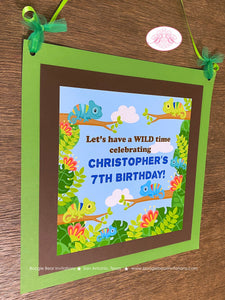 Chameleon Birthday Party Door Banner oy Girl Rain Forest Green Jungle Amazon Rainforest Wild Reptile Zoo Boogie Bear Invitations Chris Theme
