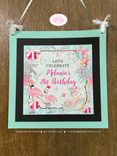Load image into Gallery viewer, Pink Flamingo Birthday Party Door Banner Aqua Ice Skate Winter Christmas Skating Palm Trees Tropical Boogie Bear Invitations Melania Theme