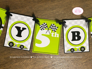 Race Car Happy Birthday Party Banner Racing Black Lime Green Boy Girl Grand Prix Checkered Flag Track Boogie Bear Invitations Valtteri Theme