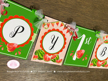 Load image into Gallery viewer, Red Watermelon Happy Birthday Party Banner Green One Melon Sweet Fruit Summer Girl Boy Picnic Dessert Boogie Bear Invitations Marlene Theme