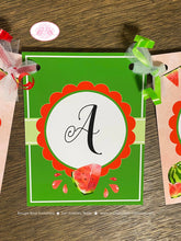 Load image into Gallery viewer, Red Watermelon Party Name Banner Birthday Green One Melon Sweet Fruit Summer Girl Boy Picnic Dessert Boogie Bear Invitations Marlene Theme