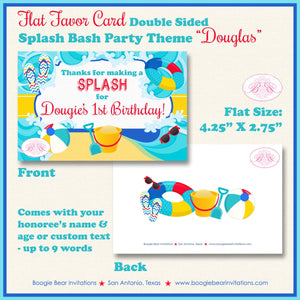 Splash Bash Birthday Party Favor Card Appetizer Food Place Sign Label Swimming Pool Swim Blue Boy Girl Boogie Bear Invitations Douglas Theme
