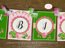 Load image into Gallery viewer, Pink Watermelon Happy Birthday Party Banner Green One Melon Two Sweet Fruit Summer Girl Picnic Dessert Boogie Bear Invitations Darlene Theme