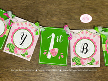 Load image into Gallery viewer, Pink Watermelon Happy Birthday Party Banner Green One Melon Two Sweet Fruit Summer Girl Picnic Dessert Boogie Bear Invitations Darlene Theme