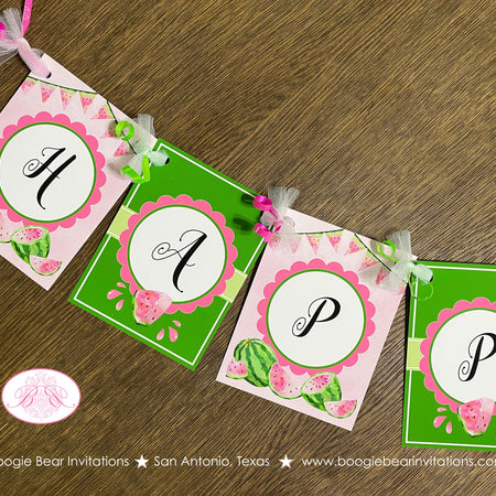 Pink Watermelon Happy Birthday Party Banner Green One Melon Two Sweet Fruit Summer Girl Picnic Dessert Boogie Bear Invitations Darlene Theme