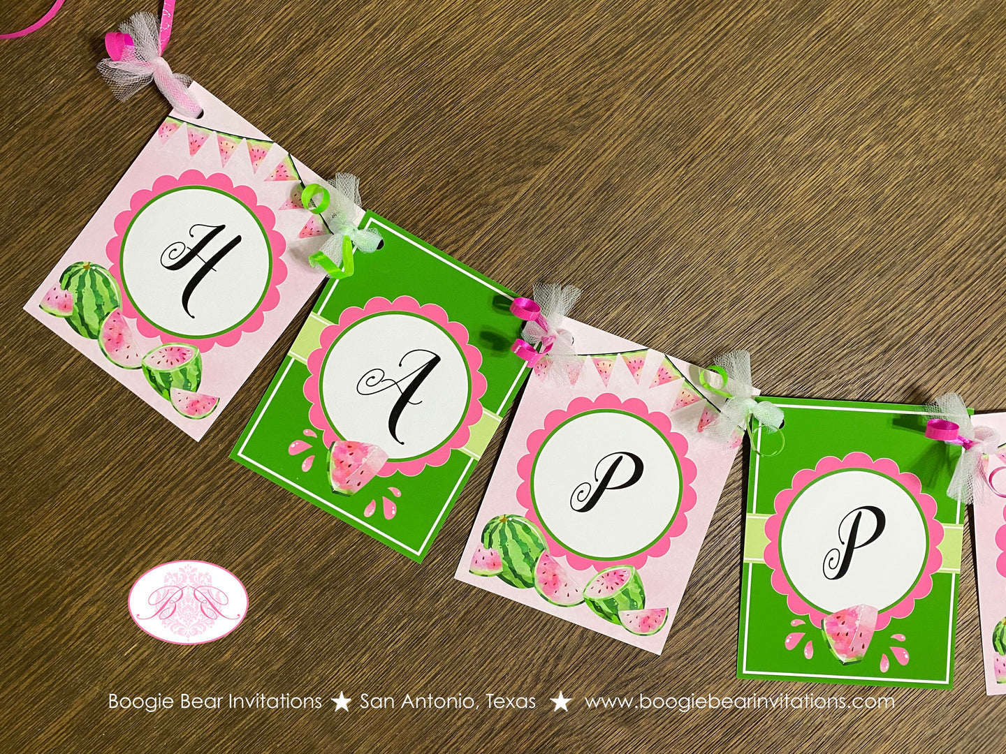 Pink Watermelon Happy Birthday Party Banner Green One Melon Two Sweet Fruit Summer Girl Picnic Dessert Boogie Bear Invitations Darlene Theme