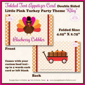 Pink Turkey Birthday Favor Party Card Tent Place Girl Little Gobble Thanksgiving Fall Autumn Boogie Bear Invitations Riley Theme Printed